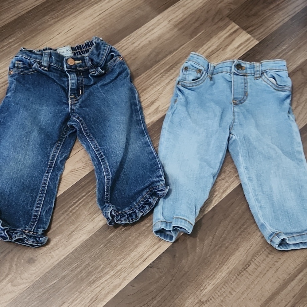 Denim Jeans (2 Pair) Toddler Girls Size 12 12-18 mo Dark/Light Wash Ruffles